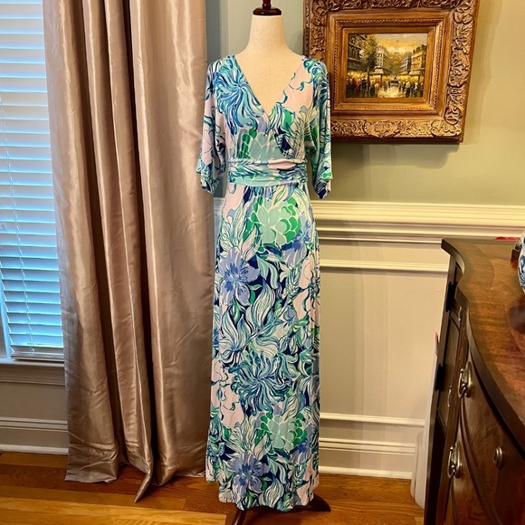 EUC Lilly Pulitzer Parigi Jersey Maxi Dress in Multi Party Time Size SMALL - Picture 2 of 4